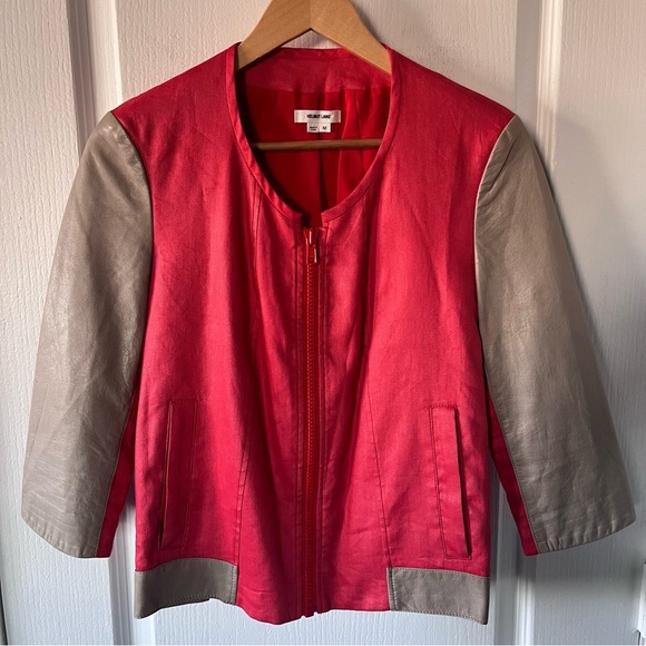 Helmut Lang Lamb Leather 3/4 Sleeve Full Zip Collarless Bomber Jacket Medium - Picture 3 of 14